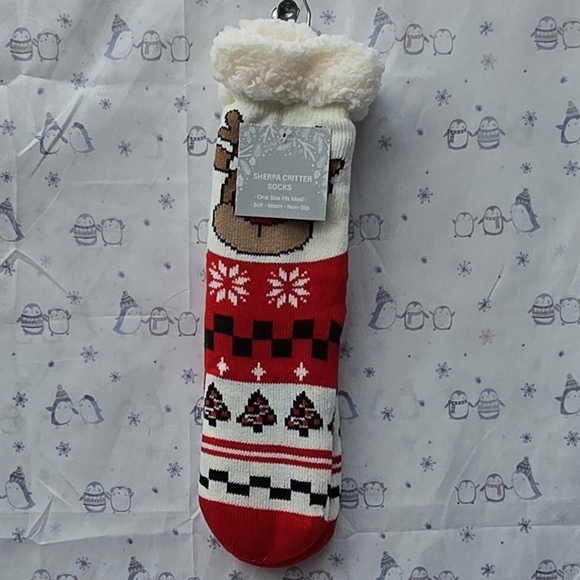 Festive Reindeer Red and White Women's Socks - Picture 2 of 5